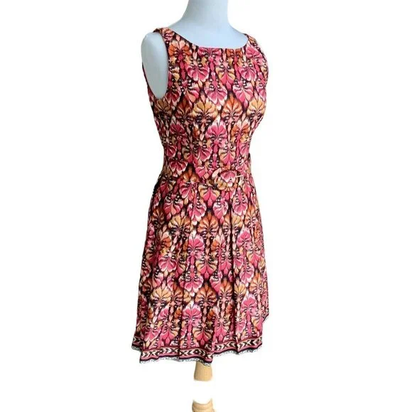 MUSE SLEEVELESS ZIP PLEATED BOTTOM 6 MULTI COLORED ABSTRACT PATTERN DRESS NWOT - Picture 10 of 14